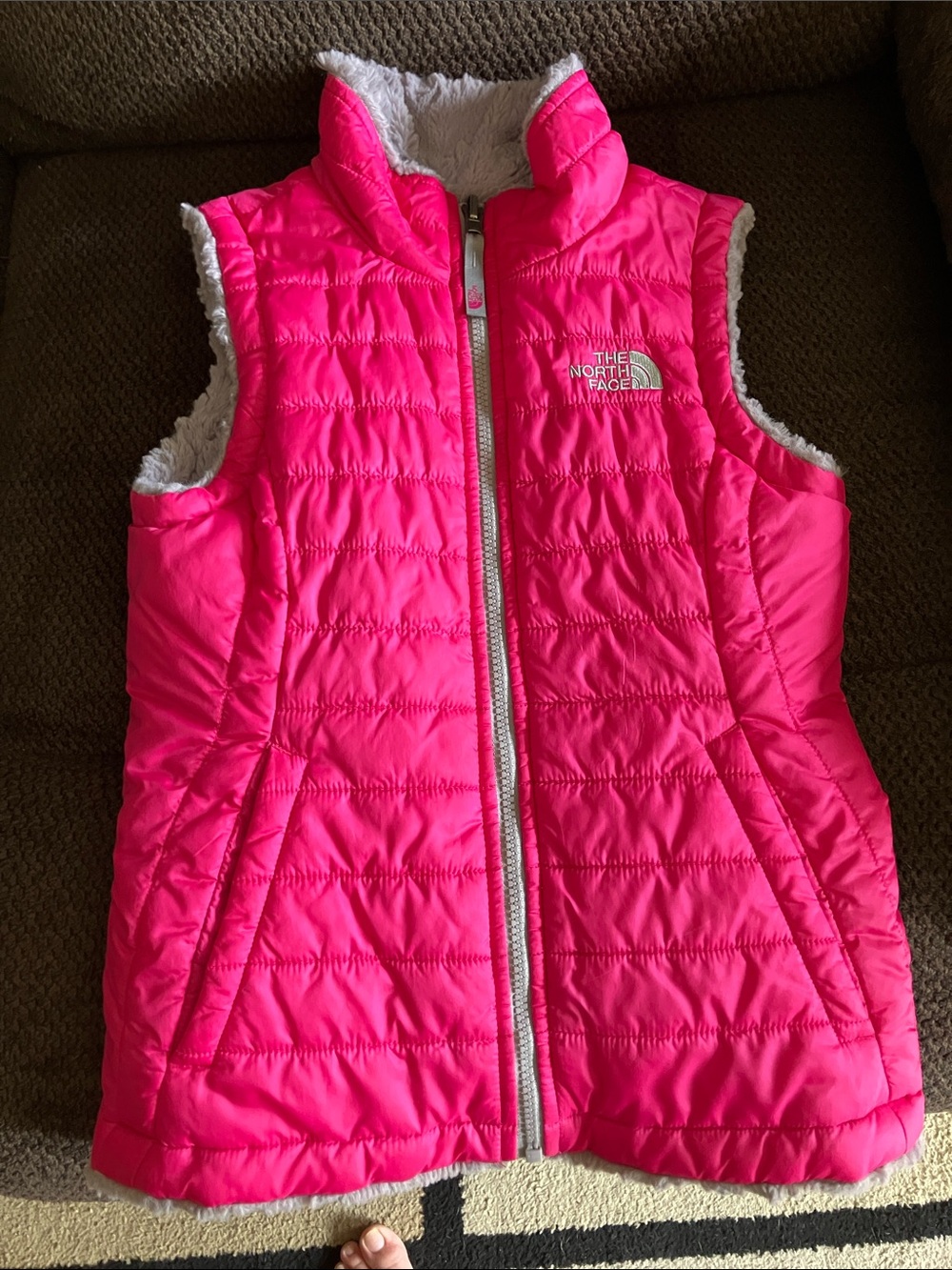 The North Face pink/gray reversible vest size 7/8